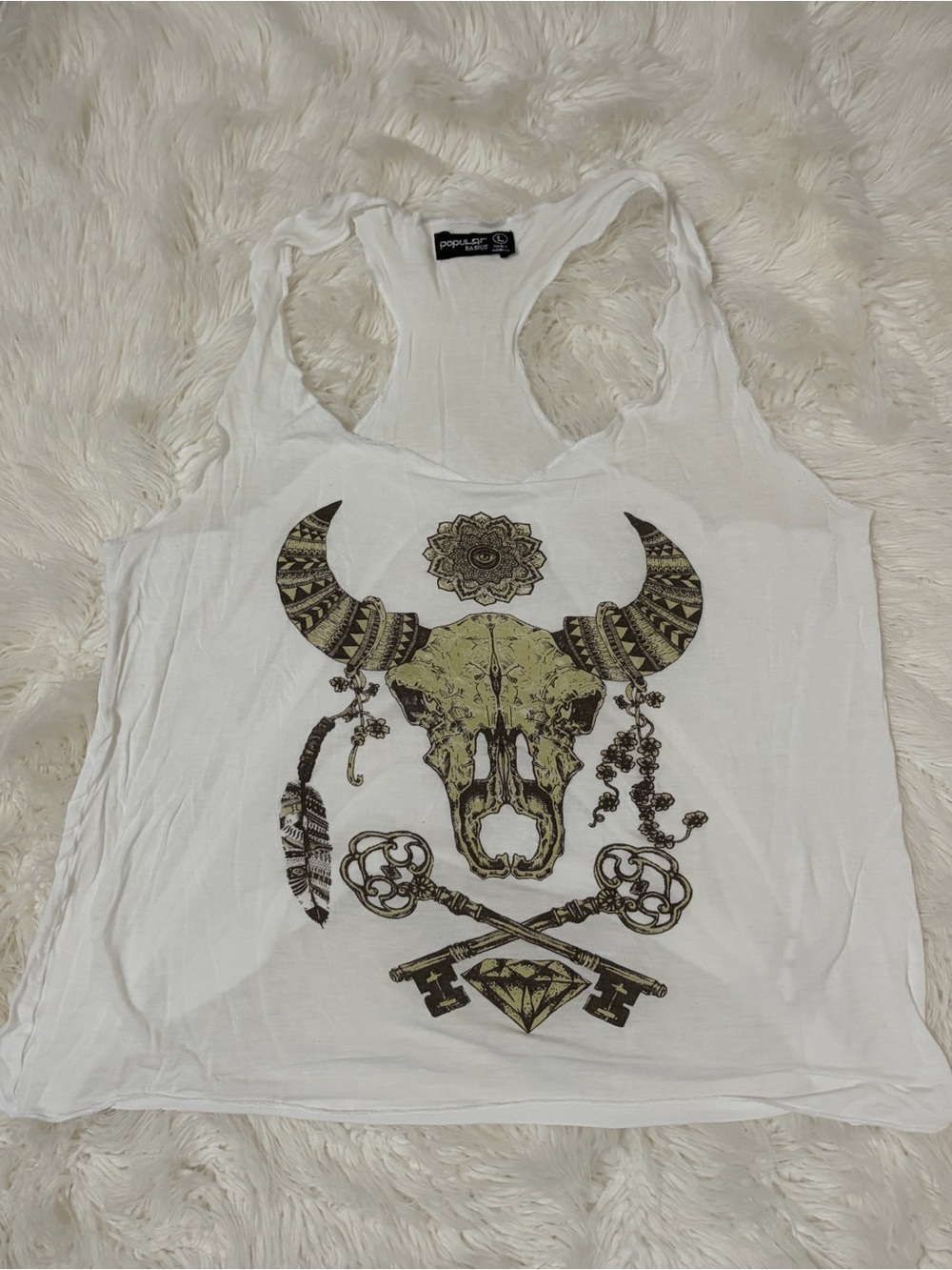 White Graphic Tank Top - Boho Skull Print